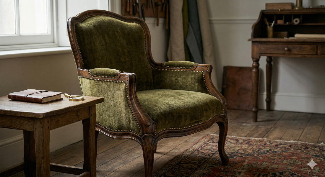 Fauteuil Voltaire, garnissage traditionnel complet